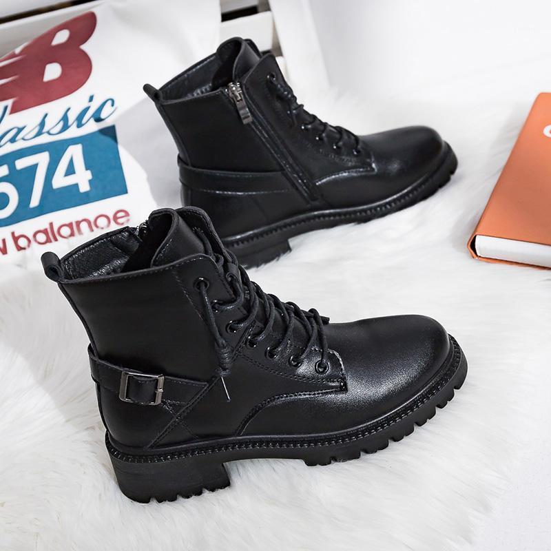 

Thick soled boots women's British style 2020 new side zipper boots for women's autumn and winter short cotton shoes1, Black