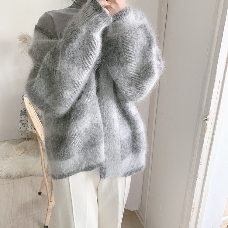 

2021 Knitted Cardigan New Korean Autumn Retro Chess Vison Cashmere with Low-cut Slacker Loose Jumper Sweater 77KA, Games