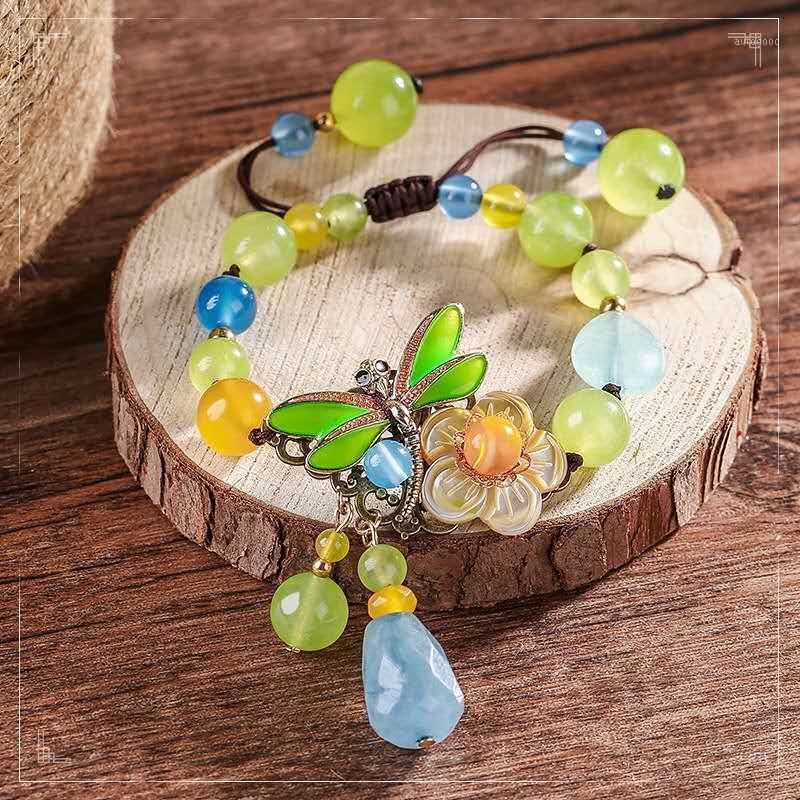 

Charm Bracelets Drop Dragonfly Yellowish Flower Beaded Bracelet Multiple Colour Beads Adjustable Bangles Ethnic Emo Jewelry For Women Girls1