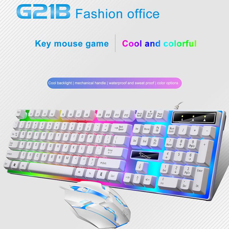 

Computer Peripherals Ergonomic Gaming Colorful LED Illuminated Backlit USB Wired PC Rainbow Backlit Gaming Keyboard Mouse Set