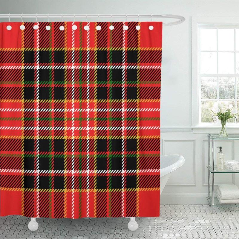 

Red Plaid Tartan Pattern Green Christmas Scottish Xmas Britain Shower Curtain Waterproof Polyester Fabric 60 x 72 Inches Set