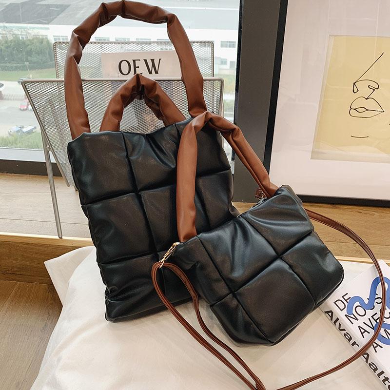 

Luxury Pu Leather Women Handbag 2021 Fashion Space Padded Large Capacity Totes Designer Down Cotton Handbag Female Crossbody Bag, Black small