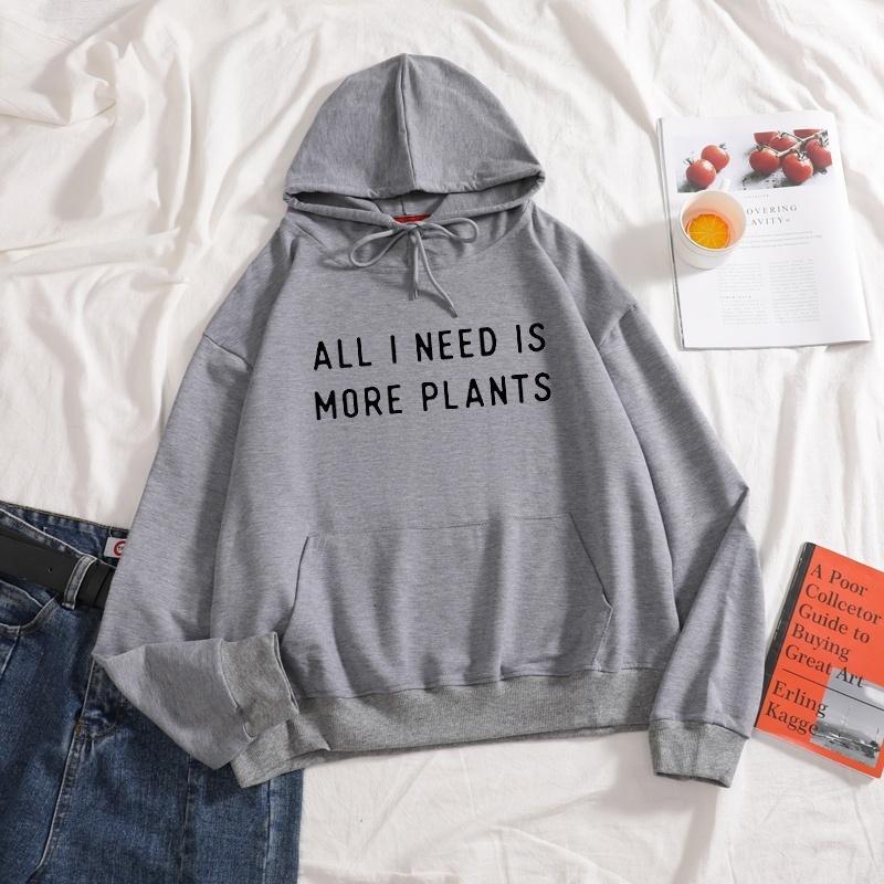 

All i need is more plants Women sweatshirt plus size Long Sleeve Cotton Casual Funny sweatshirt For Lady Yong Girl, Black