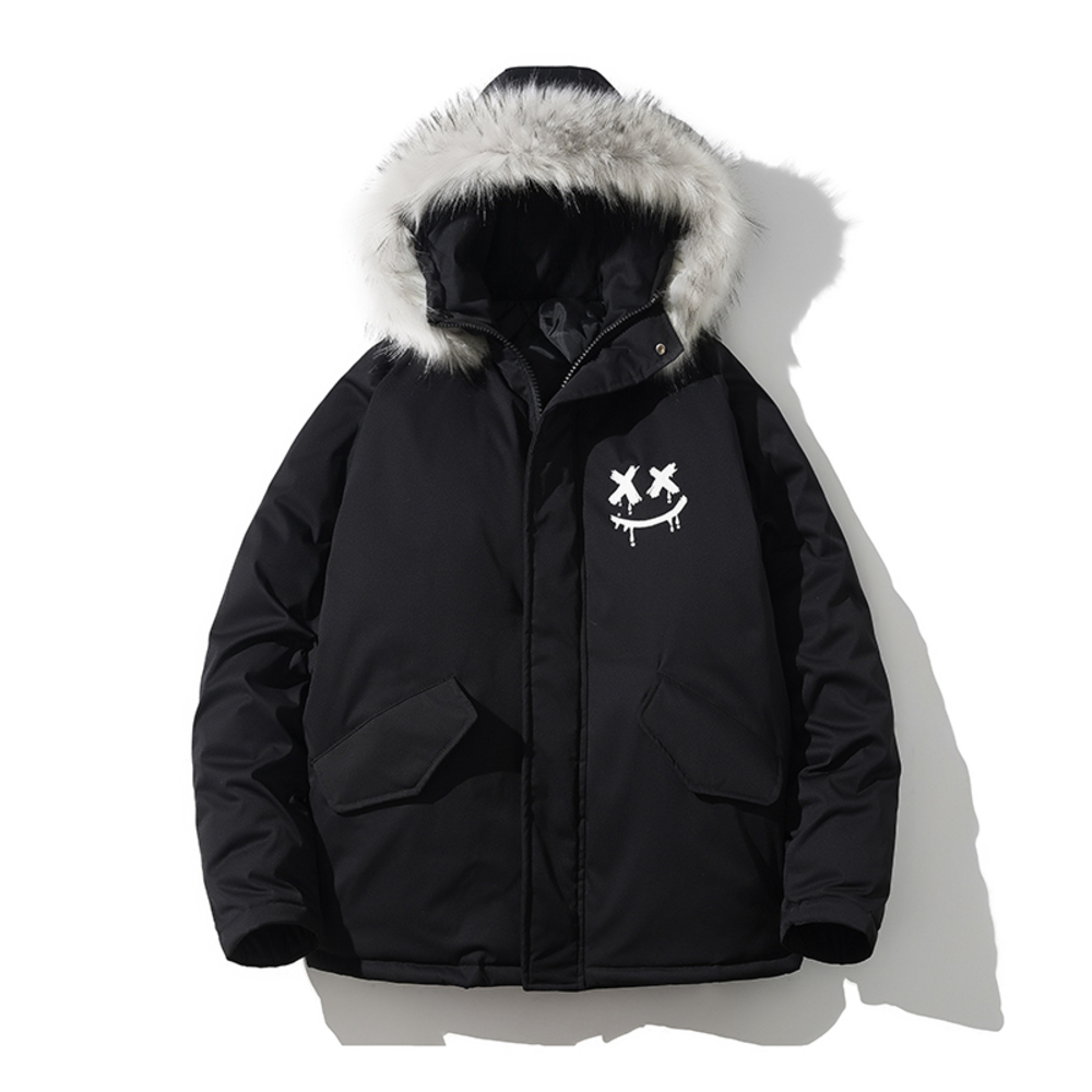 

Jacket Coats Windproof Fashion Fur Hooded Parka Men Warm Winter Cotton Padded Coat Thicken outwear, Dark gray