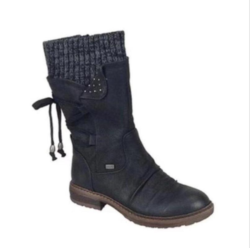 

2020 Women Winter Mid-Calf Boot Flock Winter Ladies Fashion Snow Boots Thigh High Suede Warm Shoes Zapatos De Mujer, Black