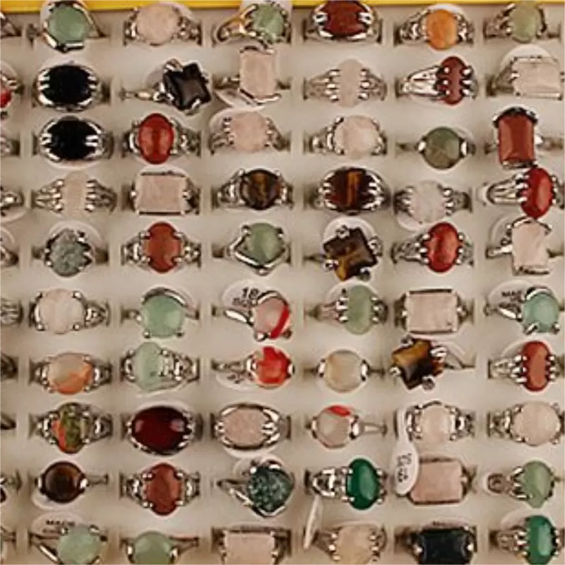 

Mix Lot Men's Rings Natural Stone Rings For Natural Stone Collection Lovers 50pcs Wholesale 619 T2, Golden;silver