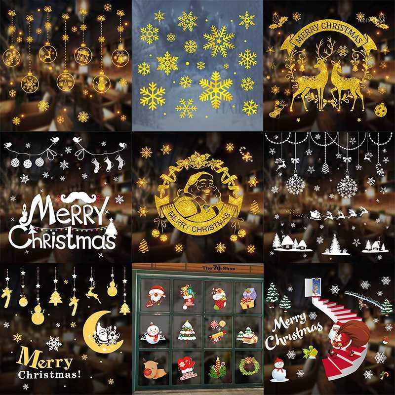 

2020 Merry Christmas Glass Window Wall Snow Sticker Party Decorations For Home Ornaments Tree Santa Claus 2021 Happy New Year1