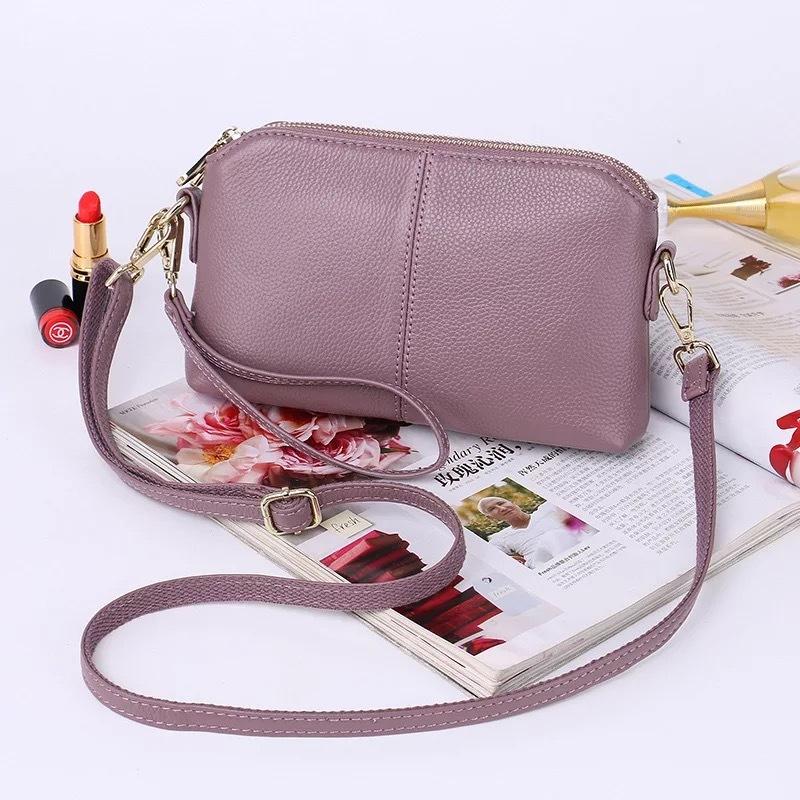 

100% Genuine Leather High Quality Clutch bag style Fashion trend Women Handbag messenger bag Dual purpose Leisure, Black
