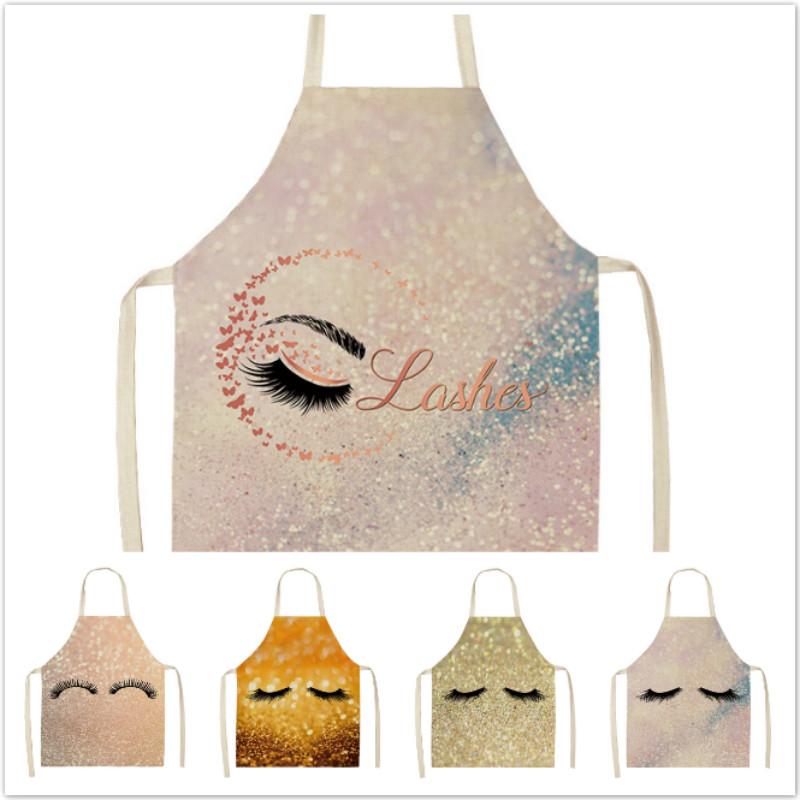 

1 Pcs Eyelash Printed Cleaning Art Aprons Sleeveless Home Cooking Kitchen Apron Cook Wear Cotton Linen Adult Bibs 2 Size