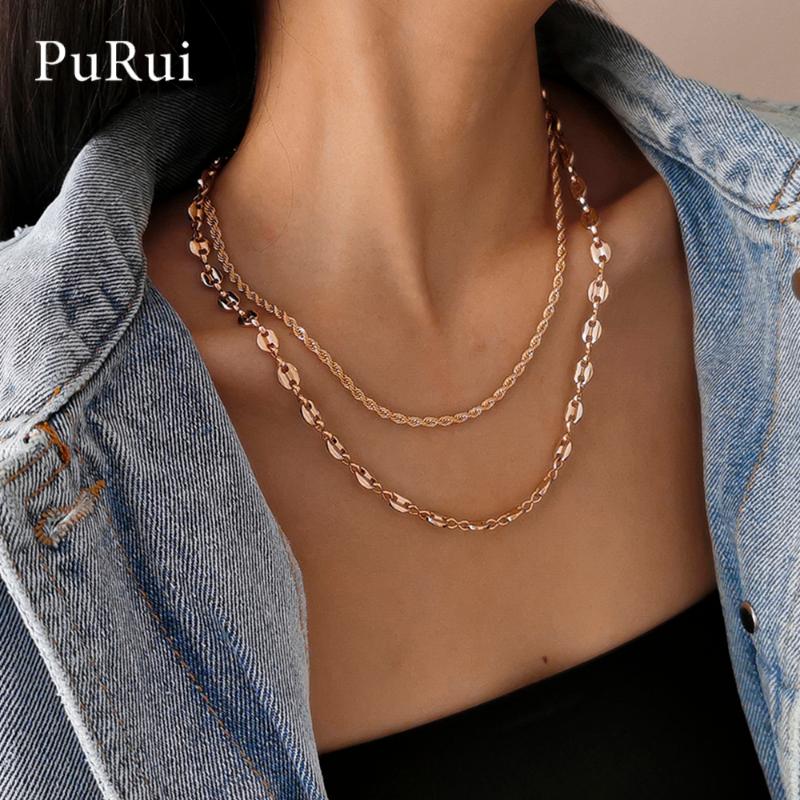 

Chokers Hip Hop Punk Men Women Miami Cuban Chain Necklace Double Layered Twisted Chains Choker Necklaces Set Rapper Neck Jewelry Gift