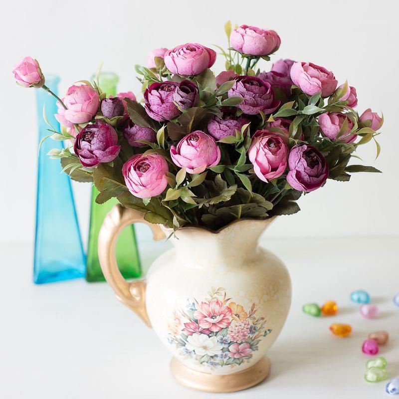 

Artificial Plants 6 fork Silk roses Bride bouquet for Flowers Home Decoration fake plants artificial flowers1, Pink