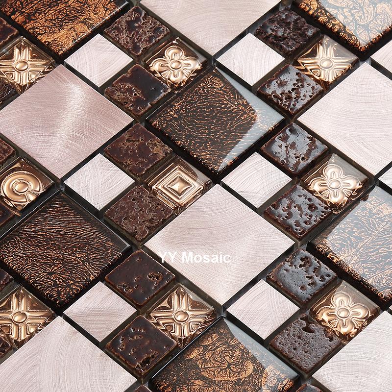 

Metal Hand Painted Crystal Glass Mosaic Tiles for kitchen backsplash living room TV background waist line DIY Wallpaper, Gold