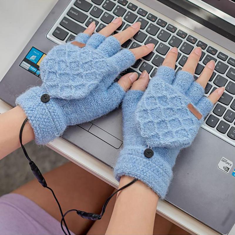 

Men's Women's Secure Usb Heating Gloves Hand Warmers Winter Warm Mittens Hand Laptop Half Fingerless Electric Heating Gloves