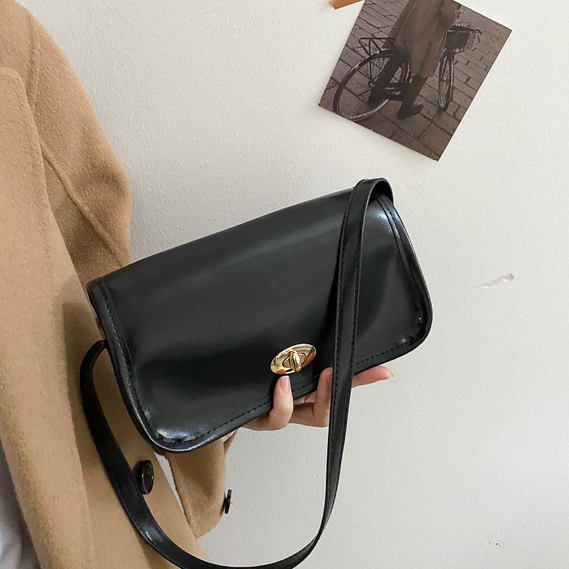 

Small Vintage Baguette Bag Women Designer Solid Cover Handbags Sacos De Mujer De Vestir Ladies Shoulder Bags for Women Quality, Black