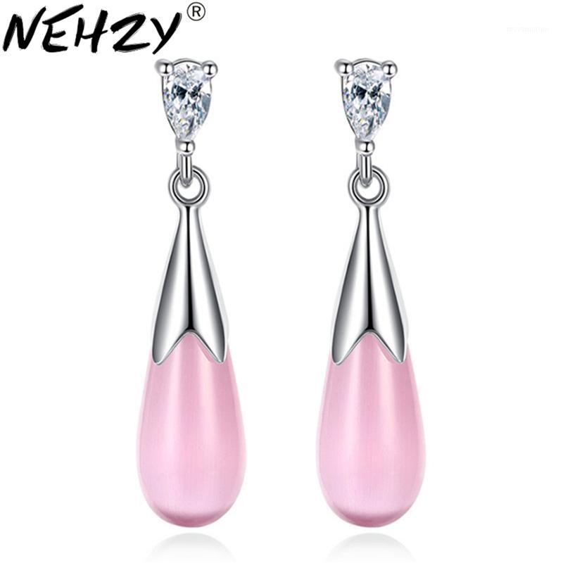 

NEHZY 925 sterling silver new woman brand long paragraph luxury pink white rhinestone earrings lady eggplant drops jewelry 30MM1