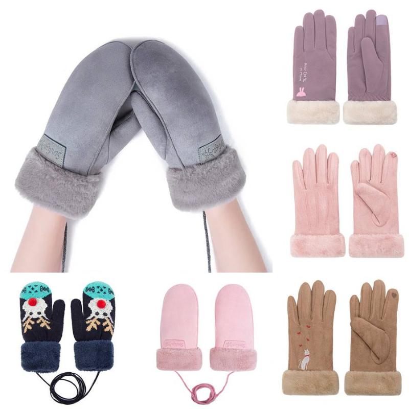 

Five Fingers Gloves GROUPJUMP Women Winter Thick Warm For Ladies Solid Color All-match Mittens Female Ski Girls