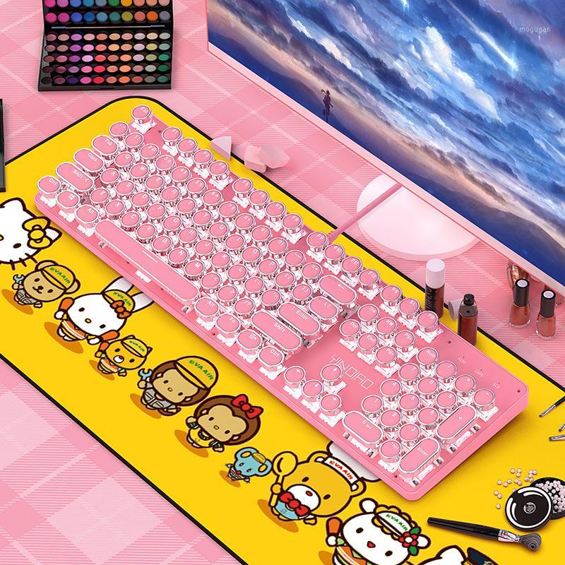 

Real mechanical keyboard green axis cute girl net red girl heart pink round button game punk1