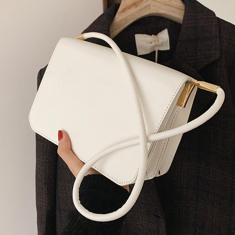 

Simple White Flap Square Bag for Women All-match PU Shoulder Bag Trend Lady Portable Diagonal Handbags High-quality Leather Bags, Black