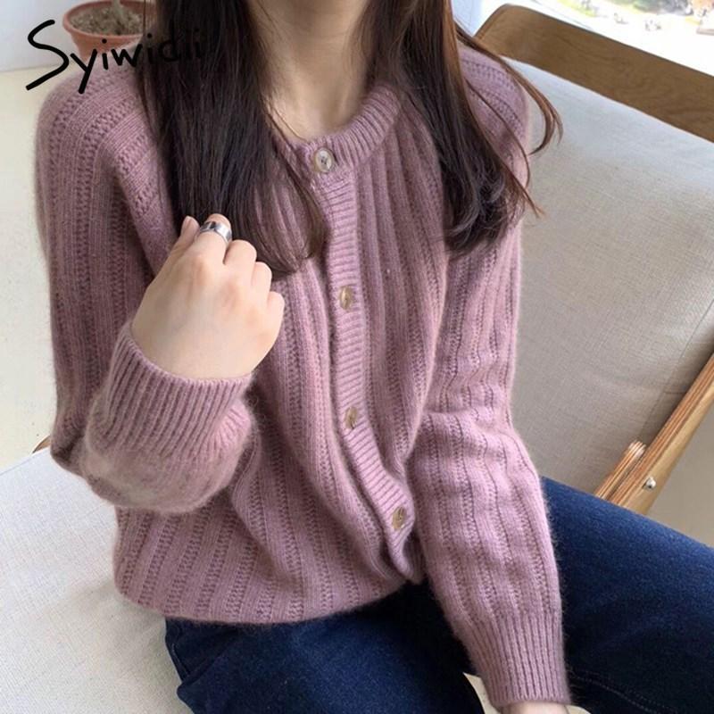 

women sweater cardigan 2020 casual hollow knitted korean top solid single breasted loose fashion sweater harajuku red, Khaki