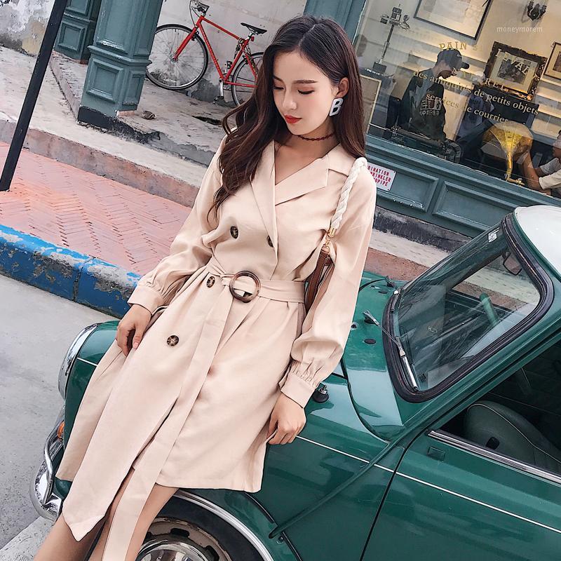 

New Autumn 2019 Irregular Double-breasted Trench Coat Streetwear V Neck Women' Windbreaker High Quality Women' Coat With Belt1, As pic