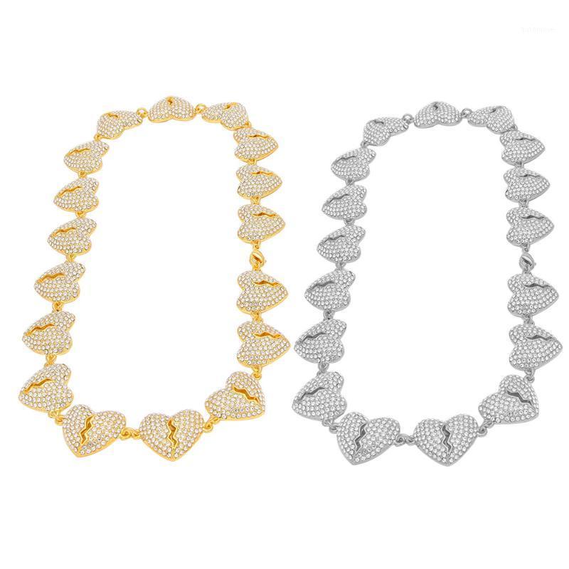 

Hip Hop Men's Iced Out Cubic Zircon Bling Heart Broken Connection 18 20 Inch Gold Silver Jewelry Necklace Fashion Charm Gift1