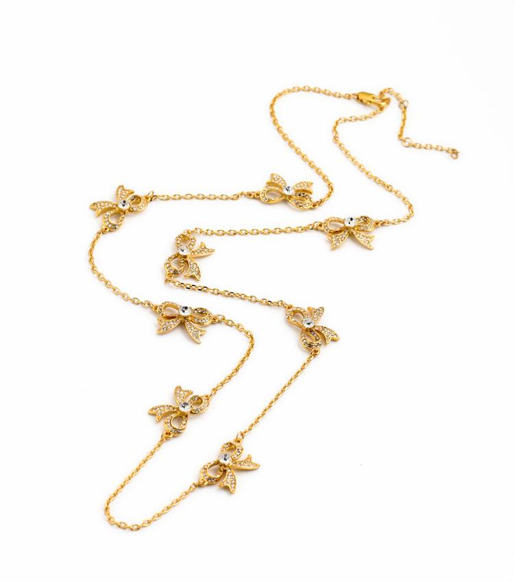 

Crystal Encrusted Bowknot Mother Daughter Necklaces Well-Frame Designed Jewelry Gold Color & Silver Color