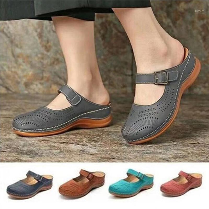 

Women's Sandals 2021 Summer Handmade Ladies Shoes Leather Sandals Women Flats Retro Style Shoes Woman Soft Bottom Slipper1, Red