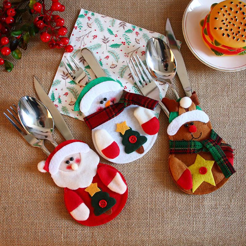 

Christmas Decorations For Home Table Santa Kitchen Tableware Holder Pocket Dinner Bag Christmas Holiday Decorating Gifts