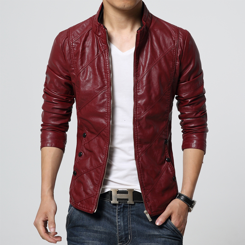

2021 New Spring and Autumn Casual Large Size Men's Pu Leather Red Jacket S-4xl 7rwe, Yellow