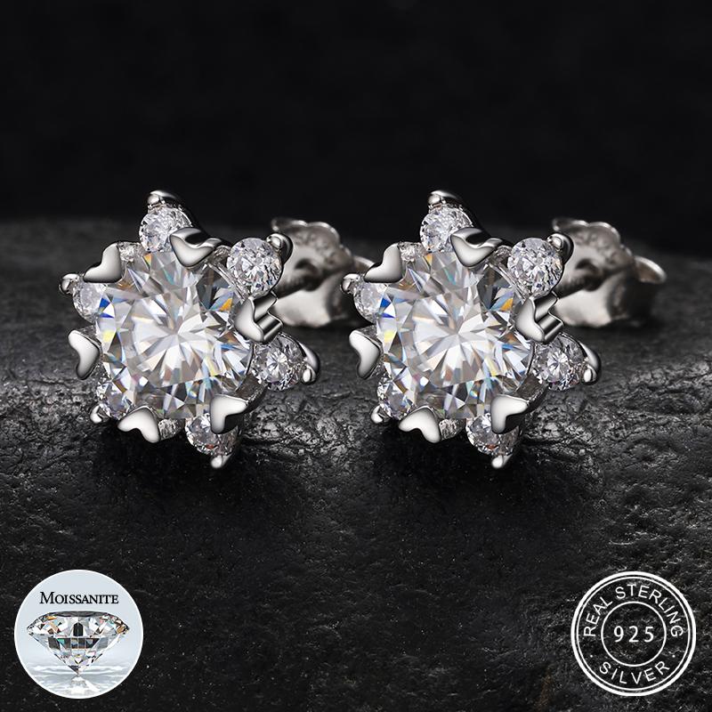 

Stud Classic With Certificate Moissanite Earrings For Women Jewelry Sterling Silver 925 Fashion Engagement Gift, Golden;silver