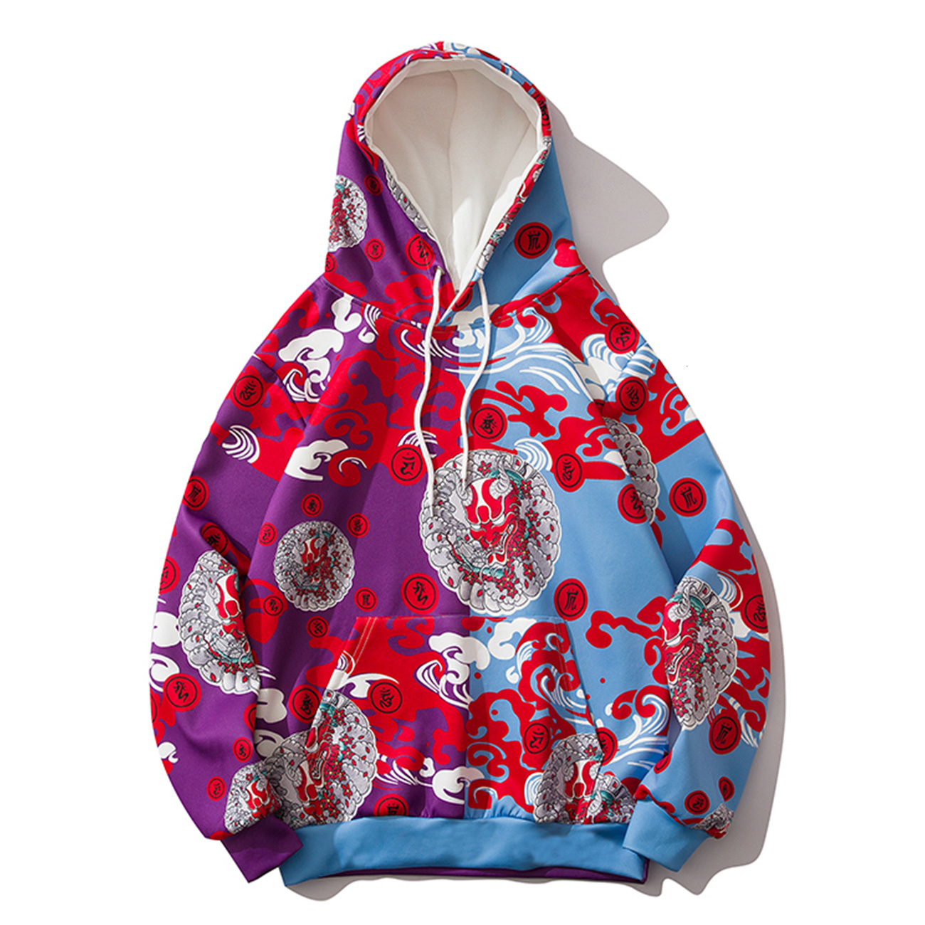 

2021 New Women Color Block Thin Pullover Wave Print Hip Hop Streetwear Mens Oversize Cotton Harajuku Hoodie Swatshirt Men A755, Red