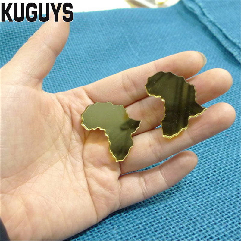 

New stylish Africa Map earrings for women's jewelry mirror acrylic gold and silver stud fashion accessories