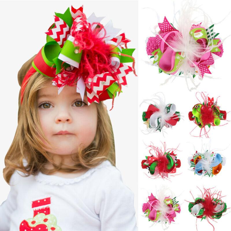 

Xmas Baby Headband Cartoon Cute Christmas Baby Hair Accessories Kid Girls Children Feather Hair Clip Ribbon Bow Hairpin 2020 New, As the picture
