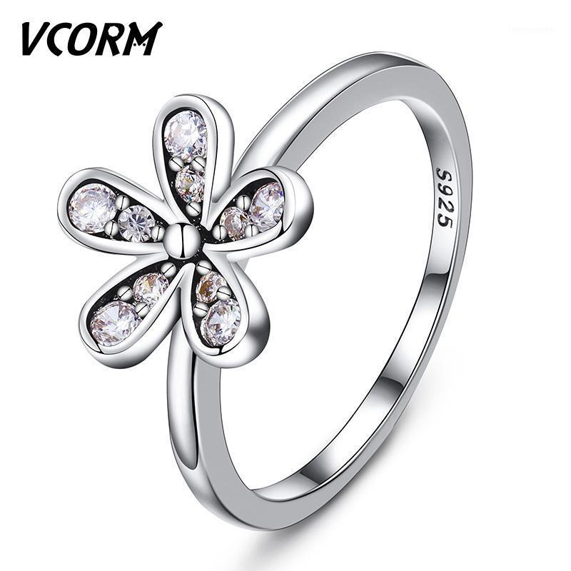 

Wedding Rings VCORM Cute Geometric Rose Gold Engagement Fashion Crystal Flower Romantic Silver Color Ring For Women Jewelry Gift1