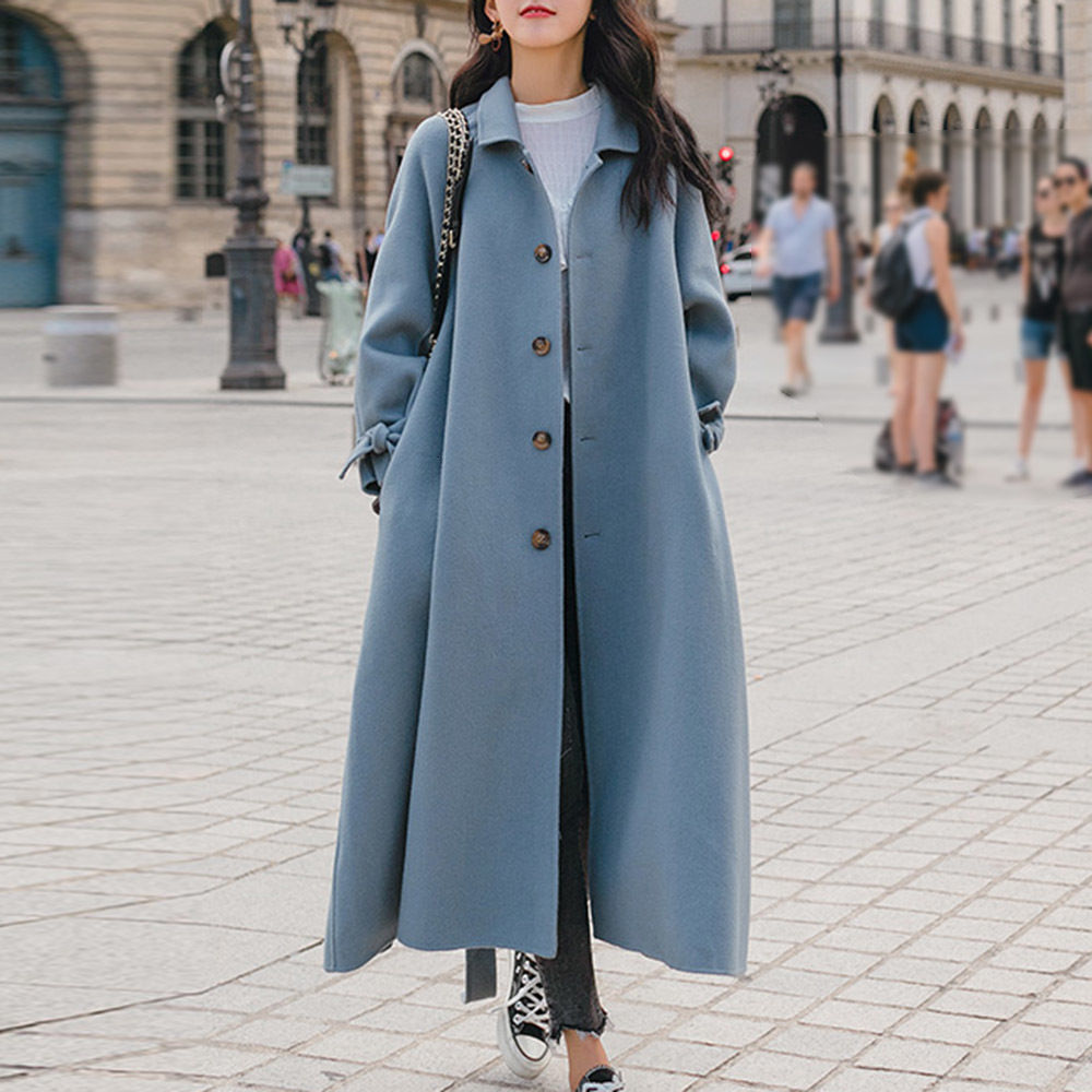 

2021 Woolen Coat Women's Autumn Winter Clothing New Popular Korean Thick Mid-length College Style Student Overcoat BVSC, Black