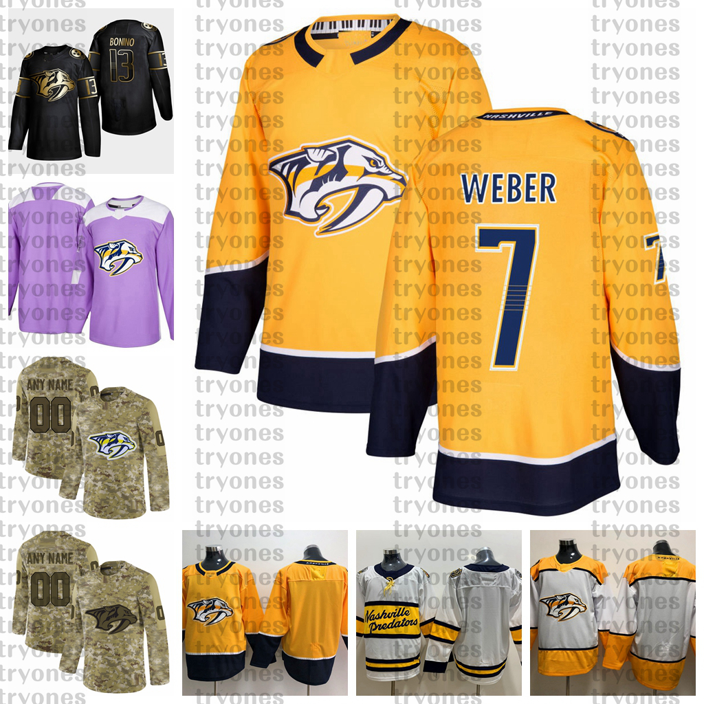 

2021 Customize #7 Yannick Weber Nashville Predators Jerseys Golden Edition Camo Veterans Day Fights Cancer Custom Stitched Hockey Jerseys, Purple
