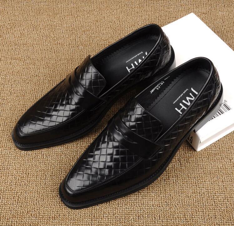 

Dress shoes men slip on pointed toes smart casual oxfords genuine leather handmade knitting summer moccasins flats loafers1, Orange