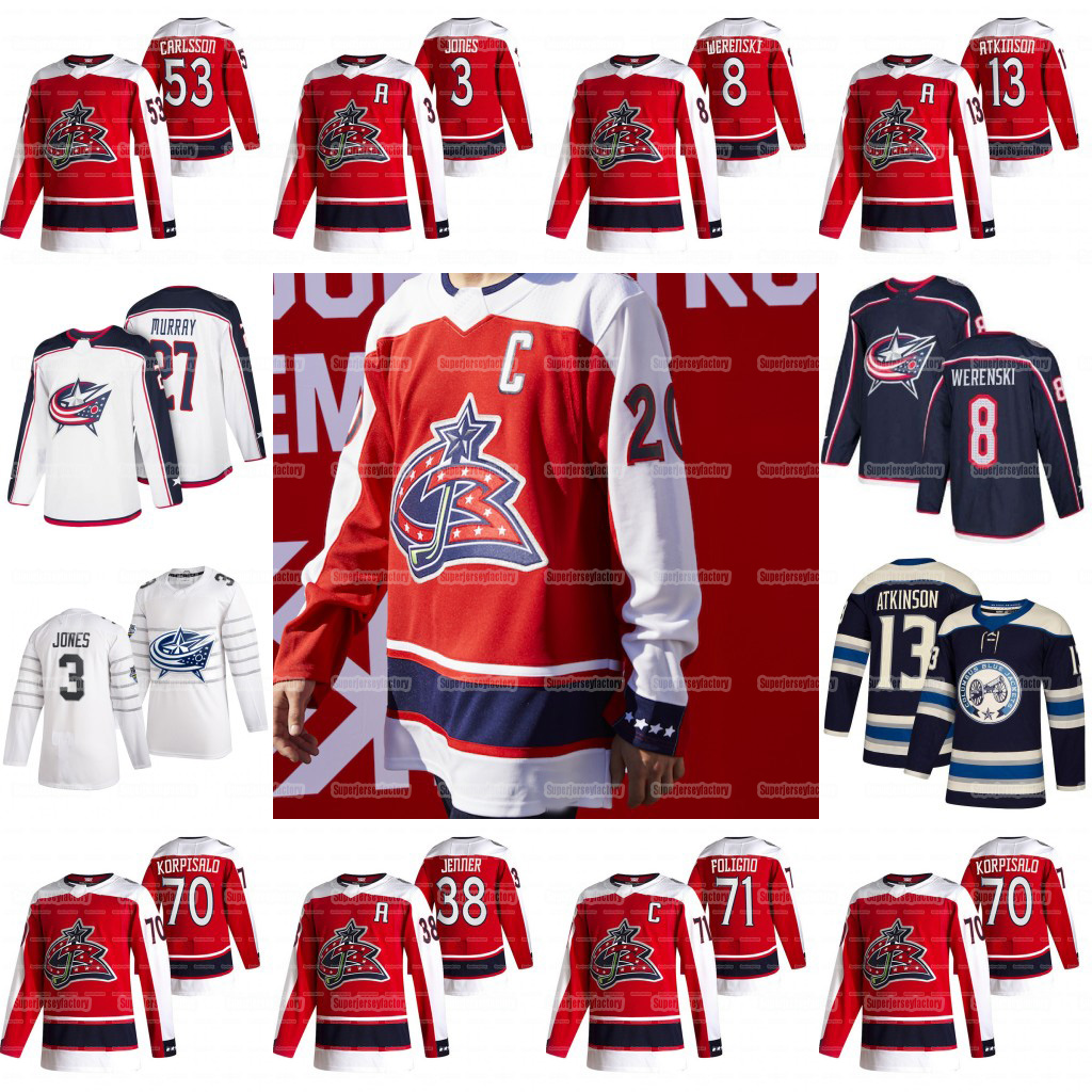 

Columbus Blue Jackets 2021 Reverse Retro Nick Foligno Zach Werenski Cam Atkinson Seth Jones Boone Jenner Joonas Korpisalo Jersey, Youth 2021 reverse retro jersey