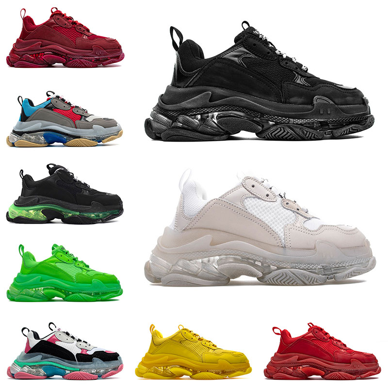 

New Crystal Bottom Clear Sole Casual Designer Shoes Triple S Vintage Old Dad 17FW Luxury Sneakers Black White Mens Womens Trainers, 36-45 (8)