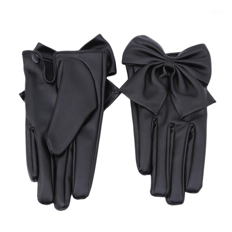 

Hot Selling Winter Lady Rivet Butterfly Bow Soft Pu Leather Gloves For Women High Quality Fashion Accessory1