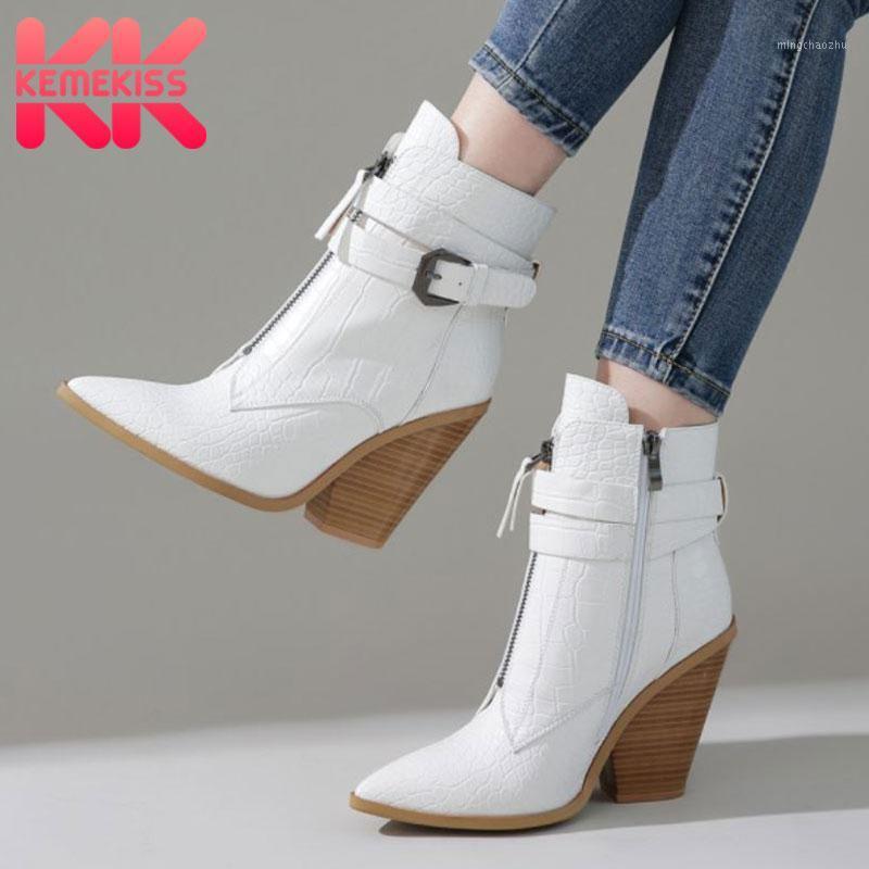 

KemeKiss Plus Size 34-46 Woman Ankle Boots Wedges Buckle Zipper Woman Winter Shoes Fashion Cool Short Boots Footwear1, Black1