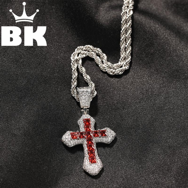 

Pendant Necklaces THE BLING KING Sky Blue Cross Necklace Color HipHop Full Iced Out Cubic Zirconia CZ Stone