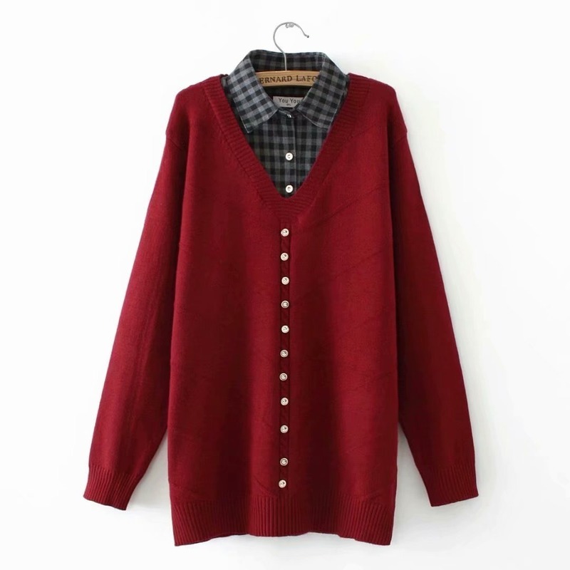 

Female Plus Fake Two Large Size Vintage Casual Pullovers Outerwear. Iutj, Black