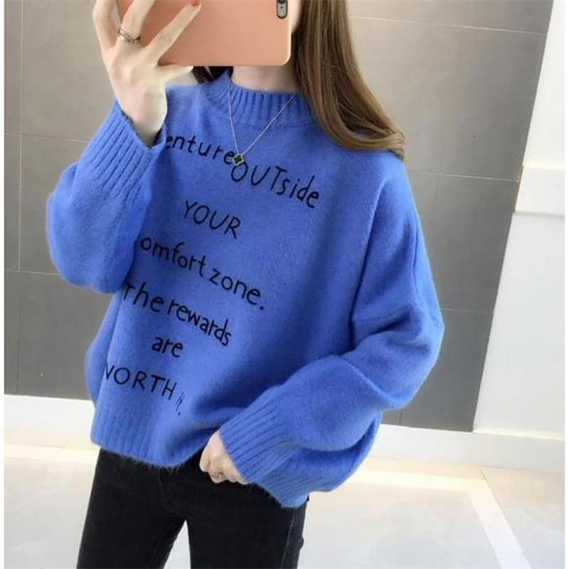 

Women Autumn Winter Style Pullover Sweater Lady Casual Long Sleeve Turtleneck Letter printed Pullover Tops ZZ1139, Khaki