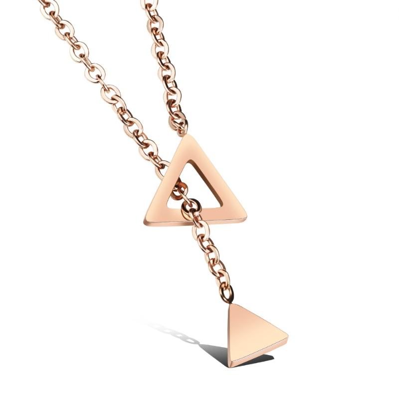 

Rose Gold Fashion Stainless Steel triangle Pendant Chain Necklace For Women 18