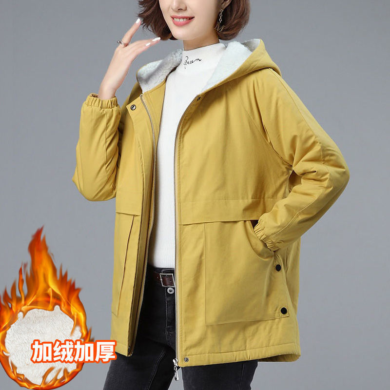

2021 Women Winter Jacket New Plus Veet Warm Hodded Parkas Loose Hooded Mid-length Cotton Padded Autumn Coat Female Tops Y641 1d7a, Black