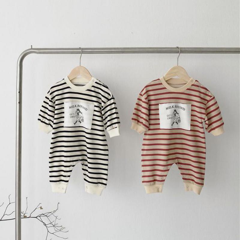 

2021 Spring New Infant Boys Girls Romper Striped Clothes Toddler Baby Cotton Cute Cartoon Patch Long Sleeve Jumpsuit 8jsm, 5037romper2