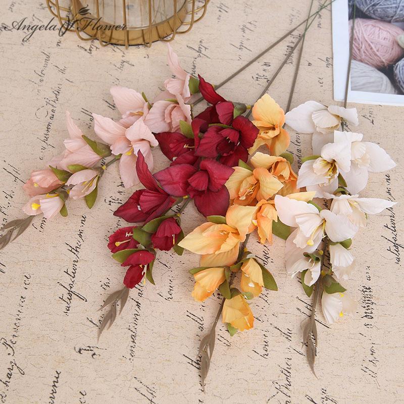 

New Wholesale Artificial Flower Gladiolus Orchid Silk Single Flowers Branch Wedding Home Hotel Decor DIY Flower Materials 5Color, Pink
