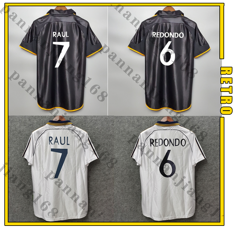 

1998 2000 Real Madrid retro soccer jersey #7 RAUL R.CARLOS HIERRO REDONDO MORIENTES 98/00 vintage football shirt classic camiseta, Black;yellow