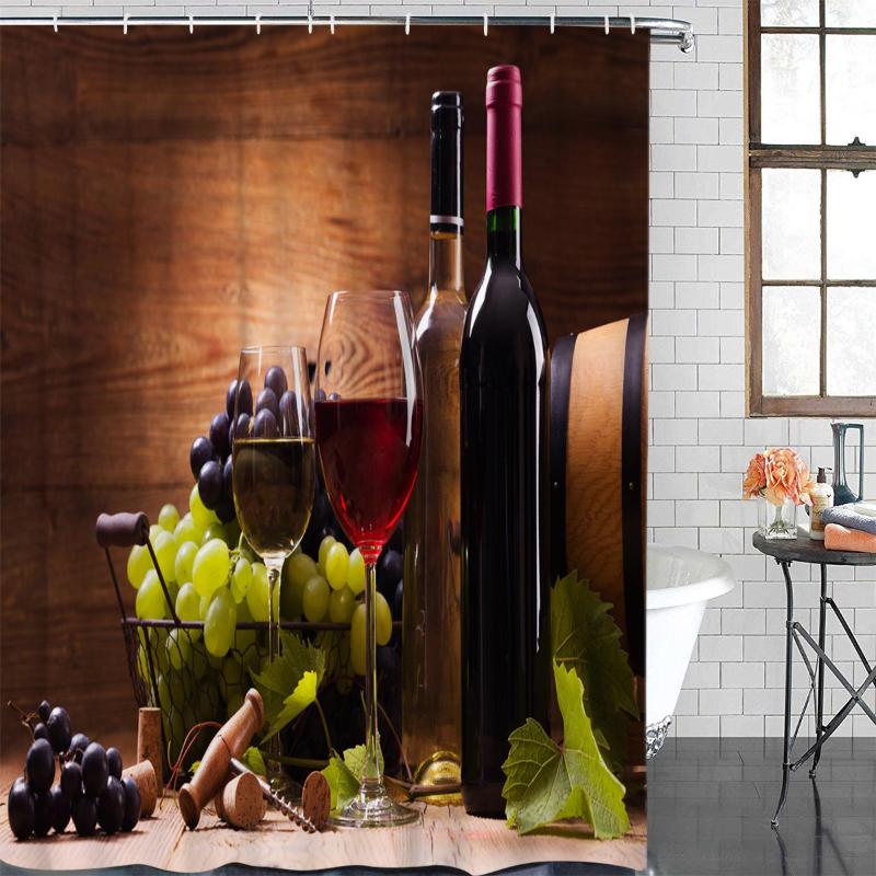

Bathroom Curtain Wine Wine Bottle Grape Beautiful Waterproof Fabric Shower Curtain Bathroom Decoration Shower